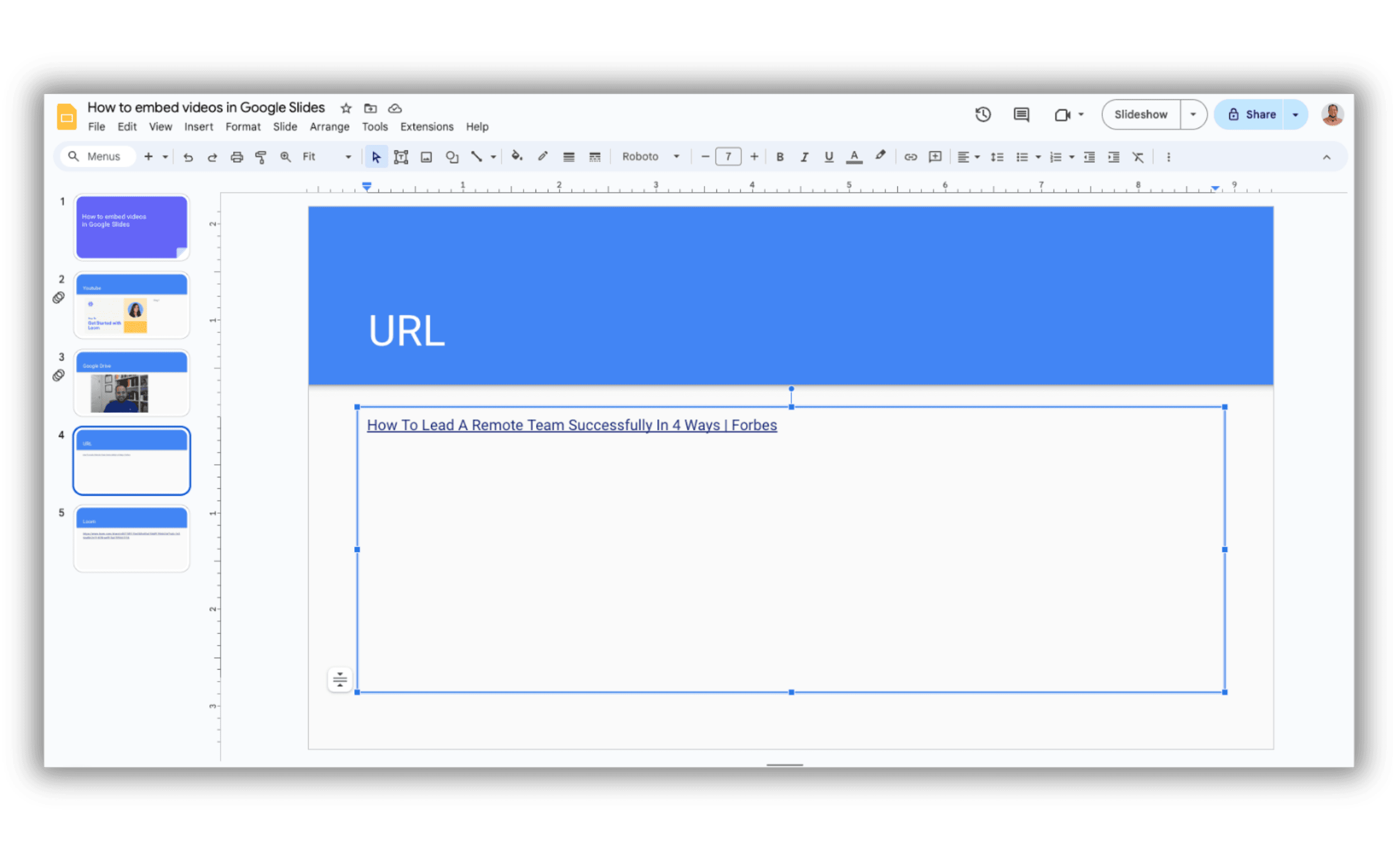 Embed URL in Google Slides