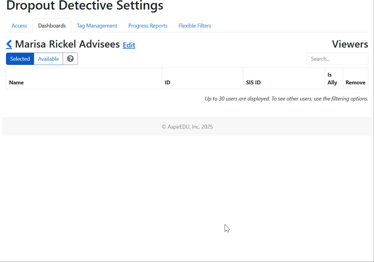 View of editing viewers of a dashboard in Dashboard Management