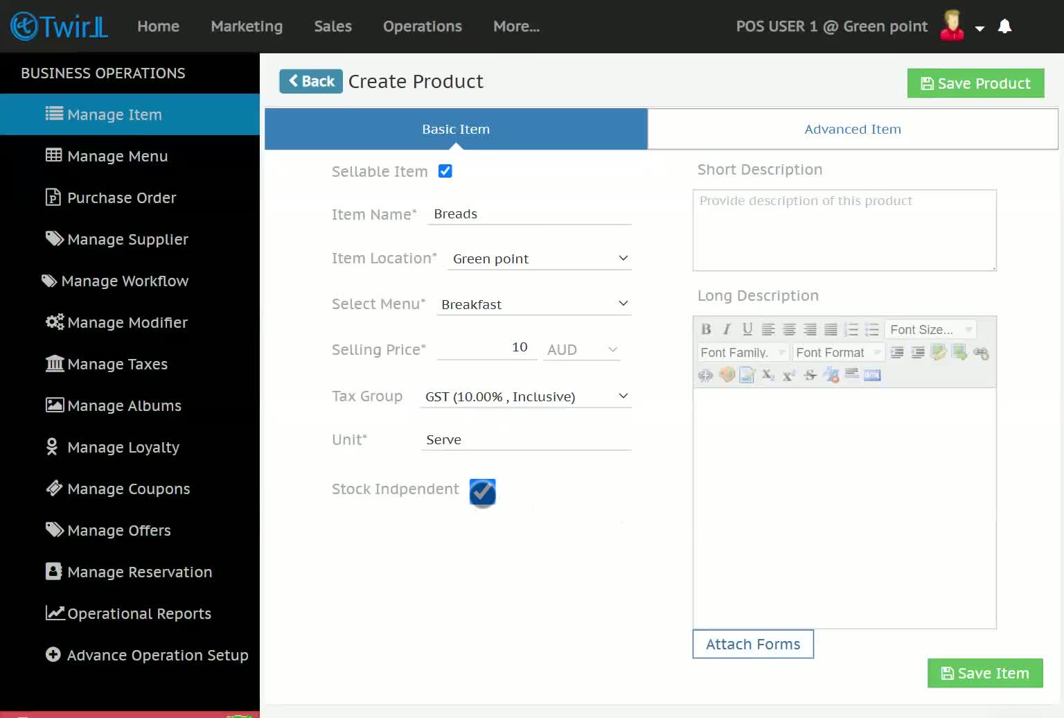 Enabling stock dependency for a new item