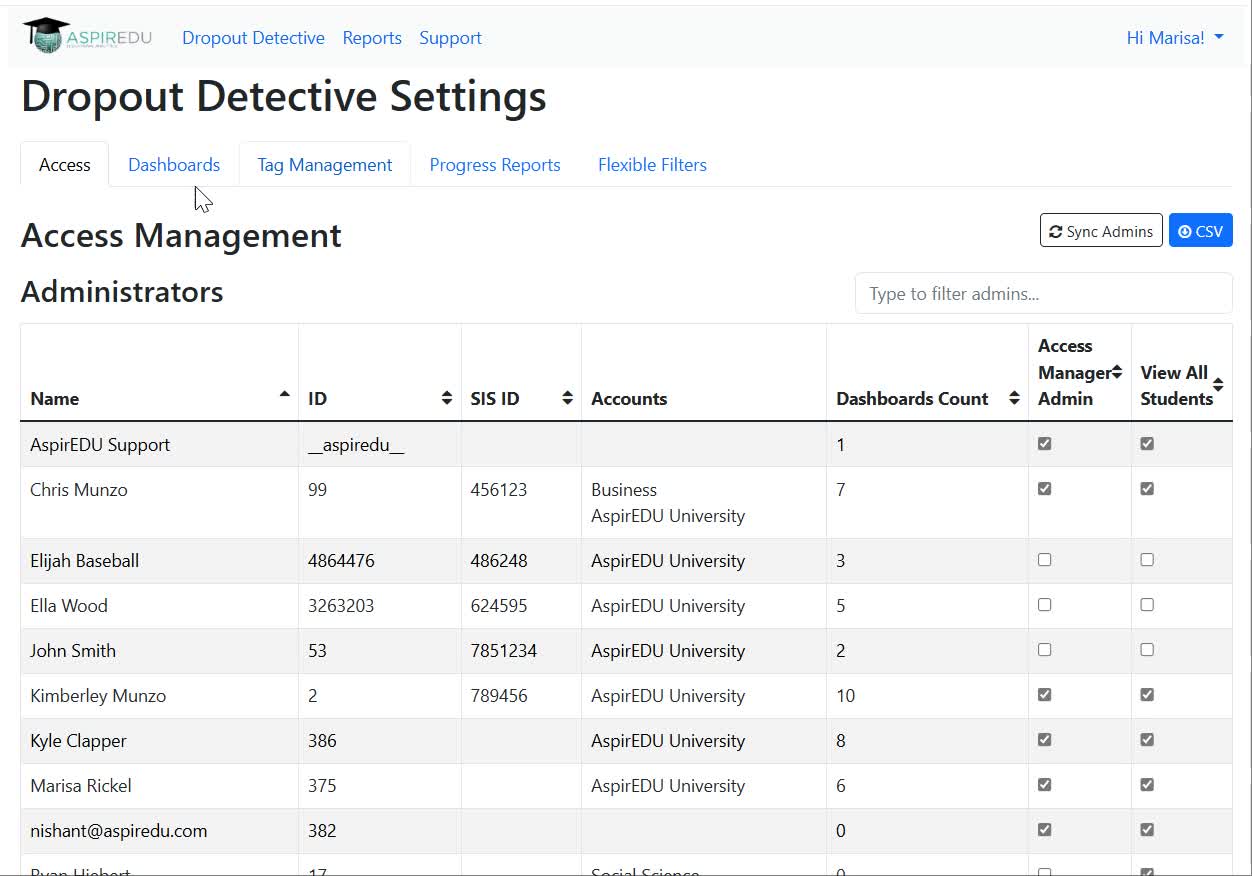 View of the Access tab in Access Management
