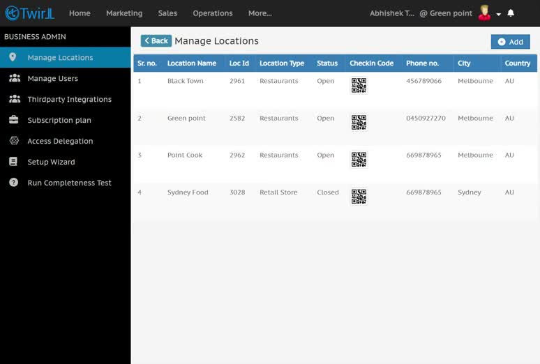 Select business location
