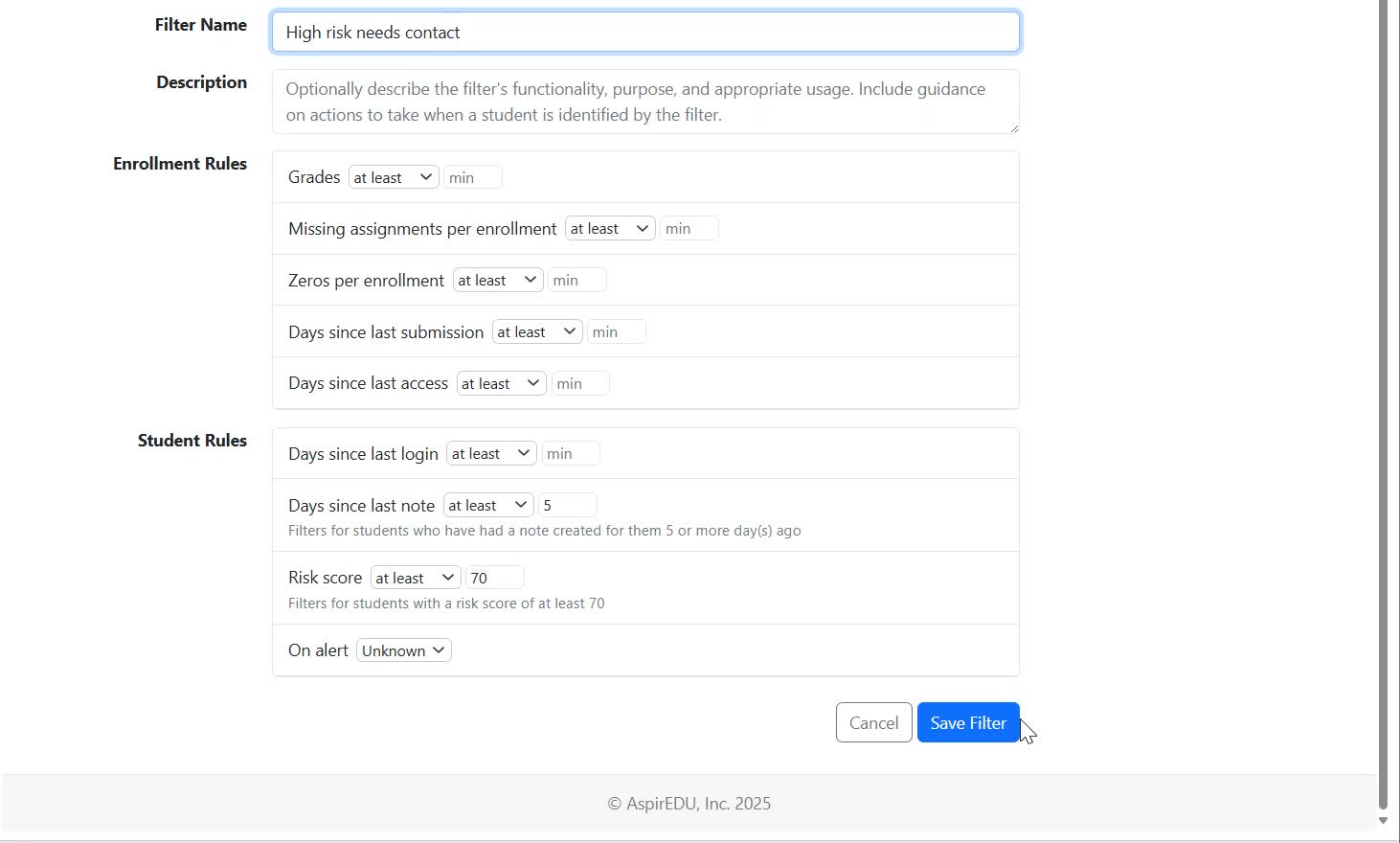 View of editing a filter in the Flexible Filters tab of Access Management