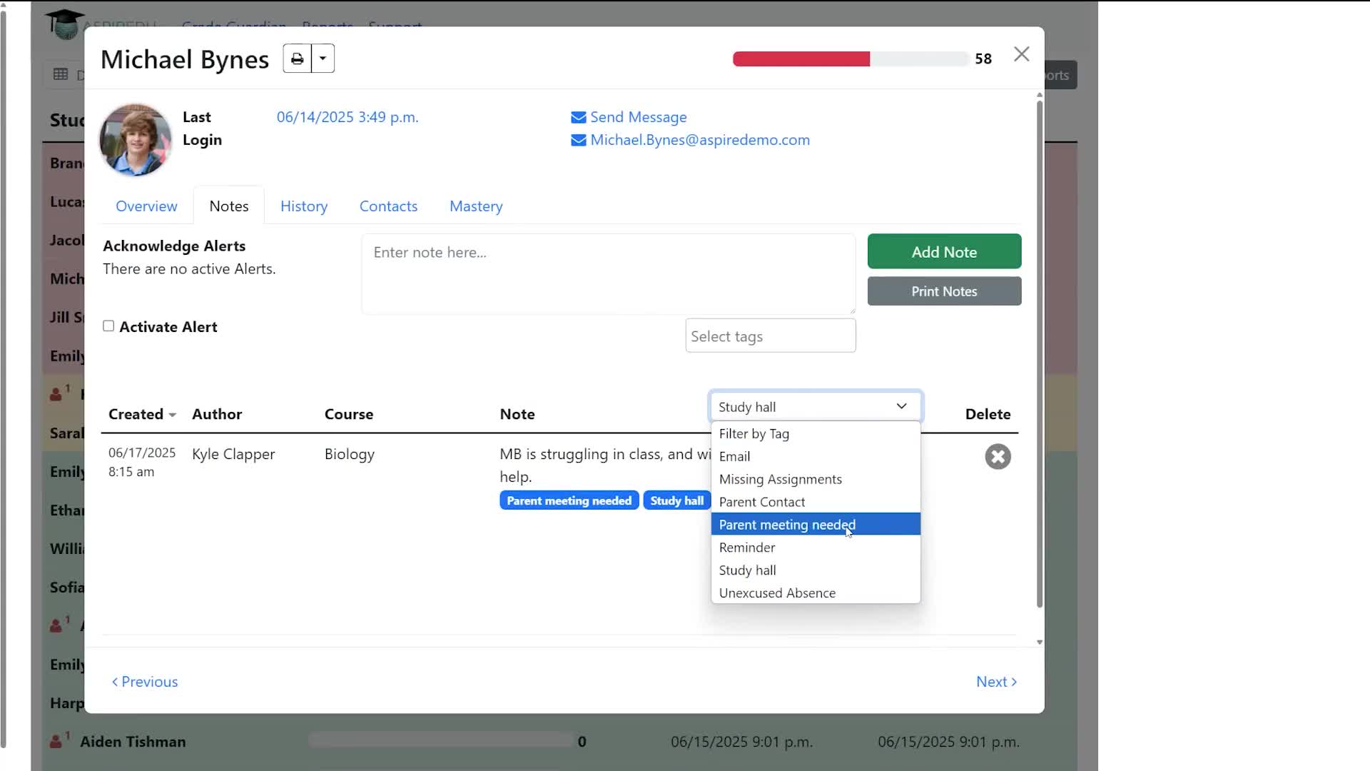 The tag dropdown to help sort through notes.