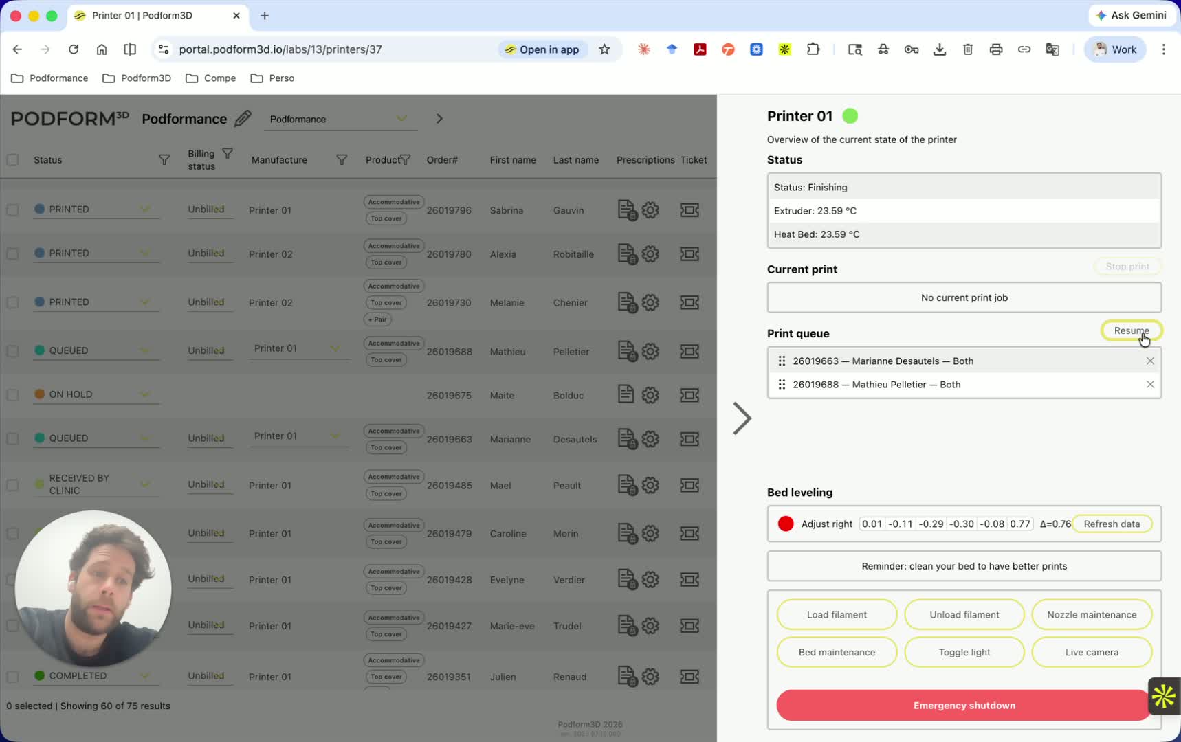 Manage order or remove a job