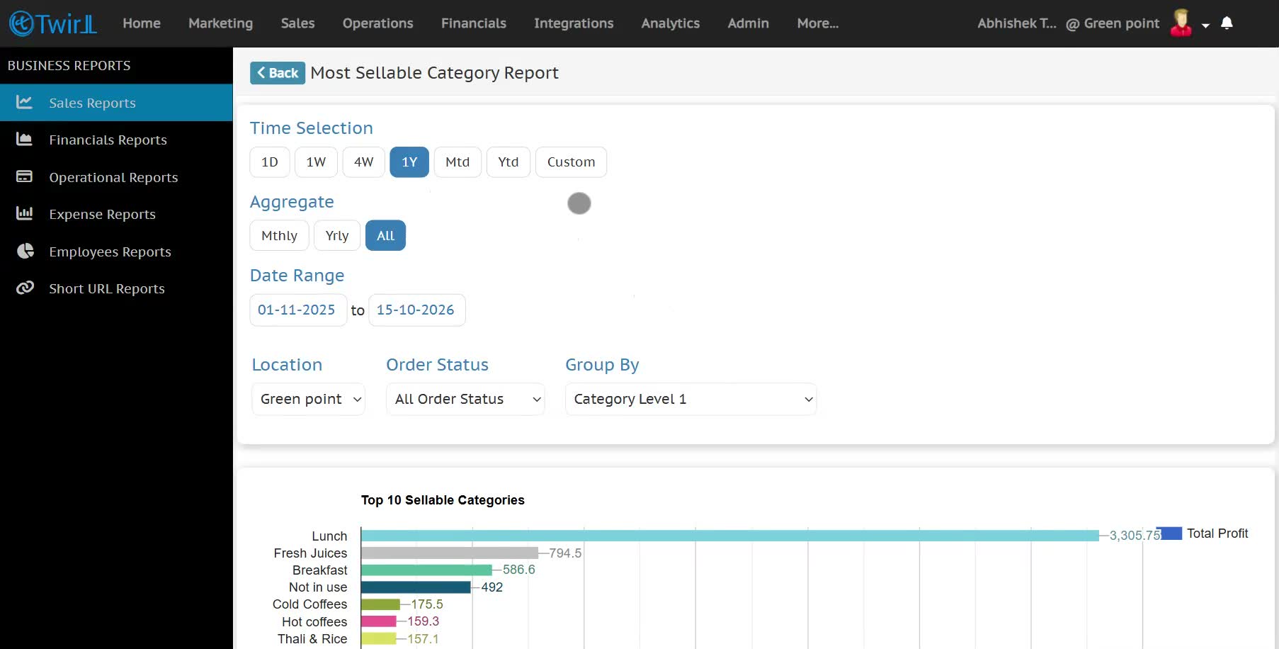Selecting location and order status filters