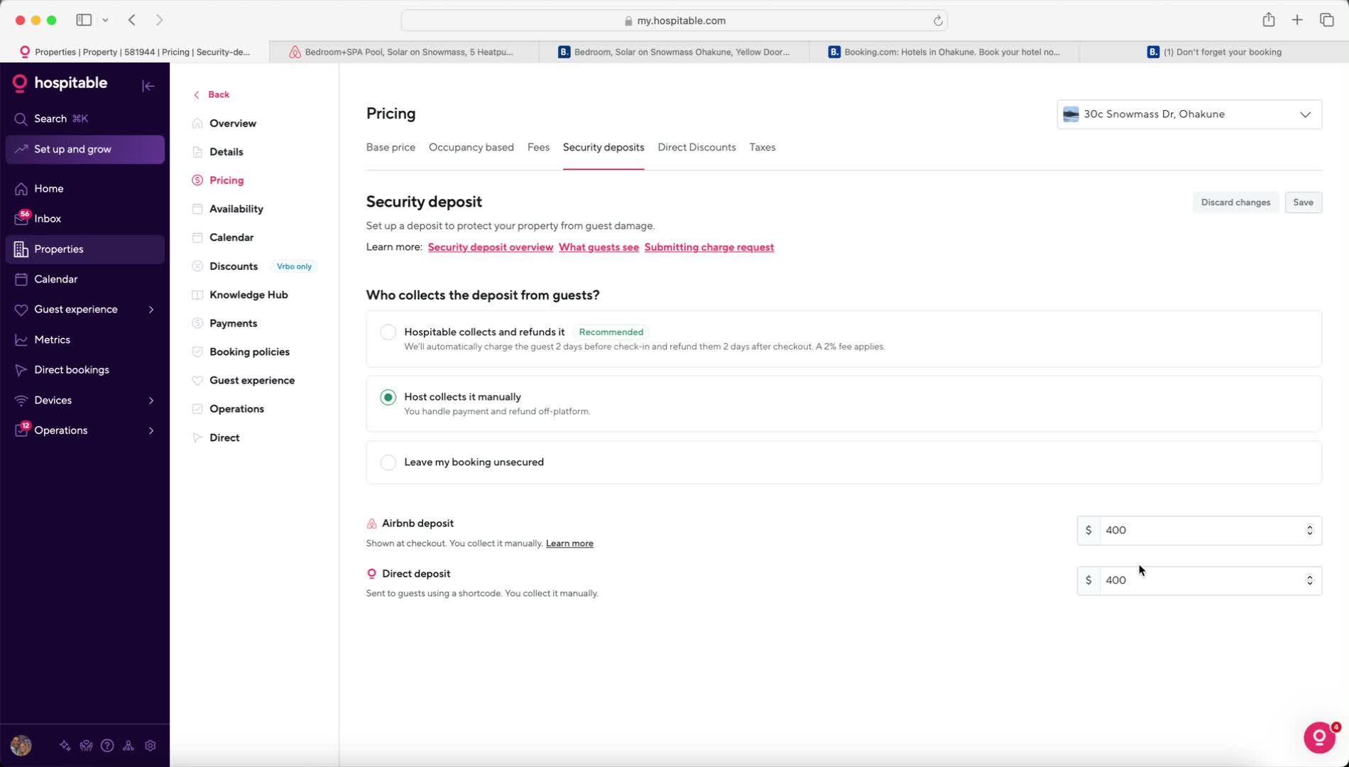 Airbnb reservation flow showing the Damaged Deposit notice to guests