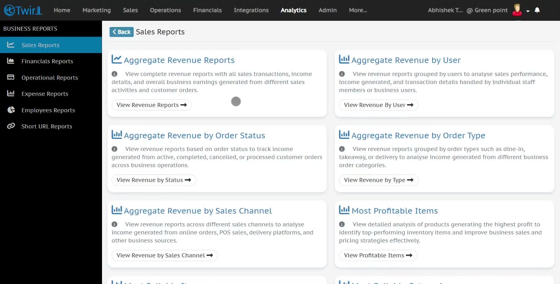 Sales Report menu
